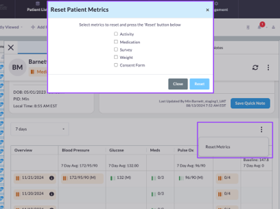 reset metrics