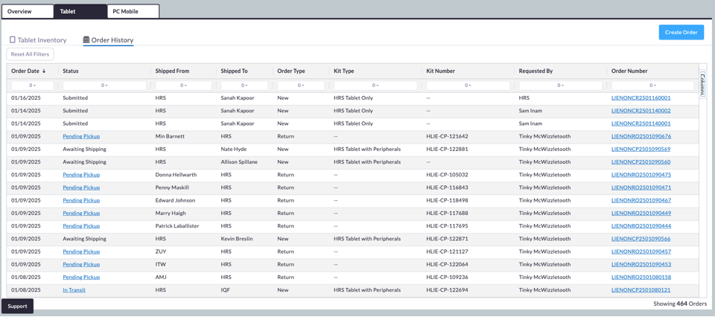 order history page