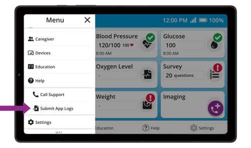 PC 3.1.1 - Imagery - Coming Soon - Submit App Logs - Menu - Arrow