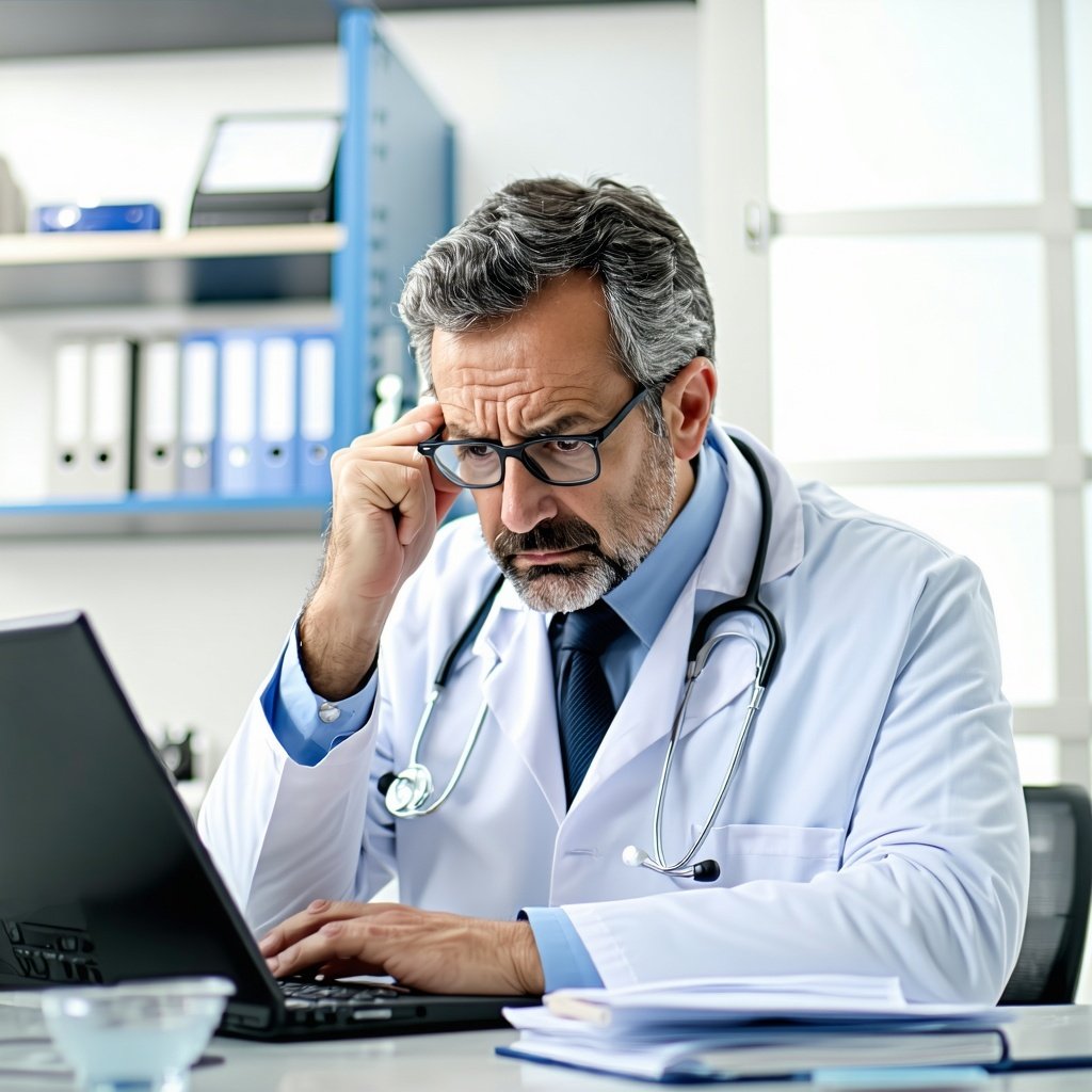 worried physician looking over his data-4