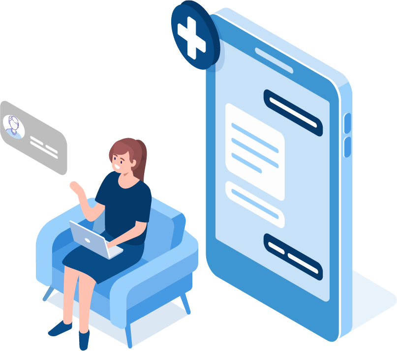 Illustration of a woman using RPM to securely message her doctor